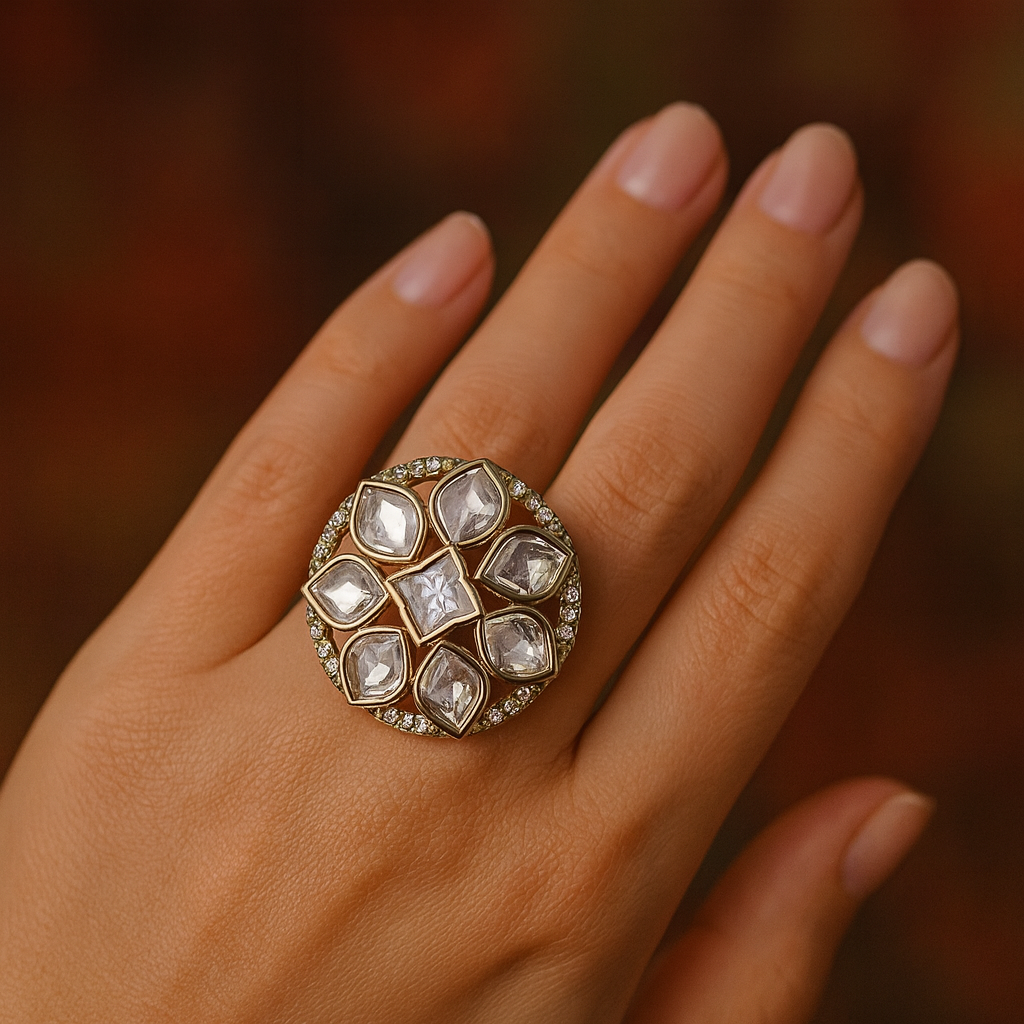 Elegant Kundan Floral Statement Ring