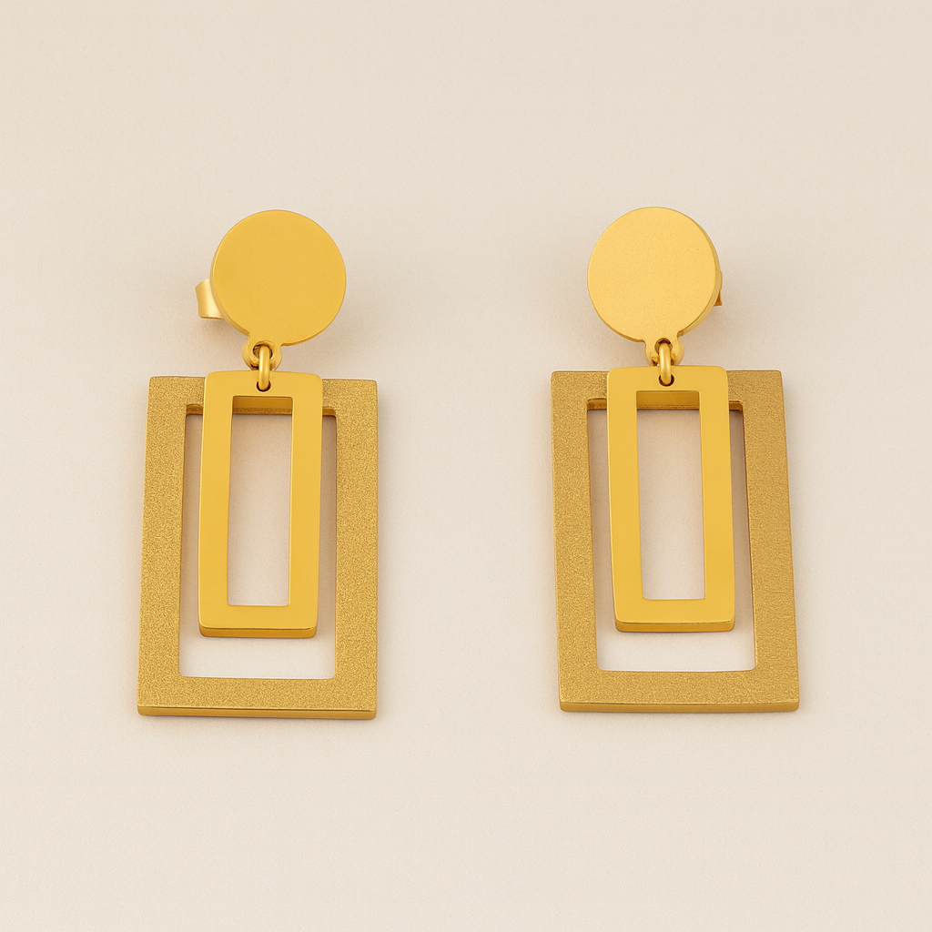 Gold Geometric Rectangle Drop Earrings
