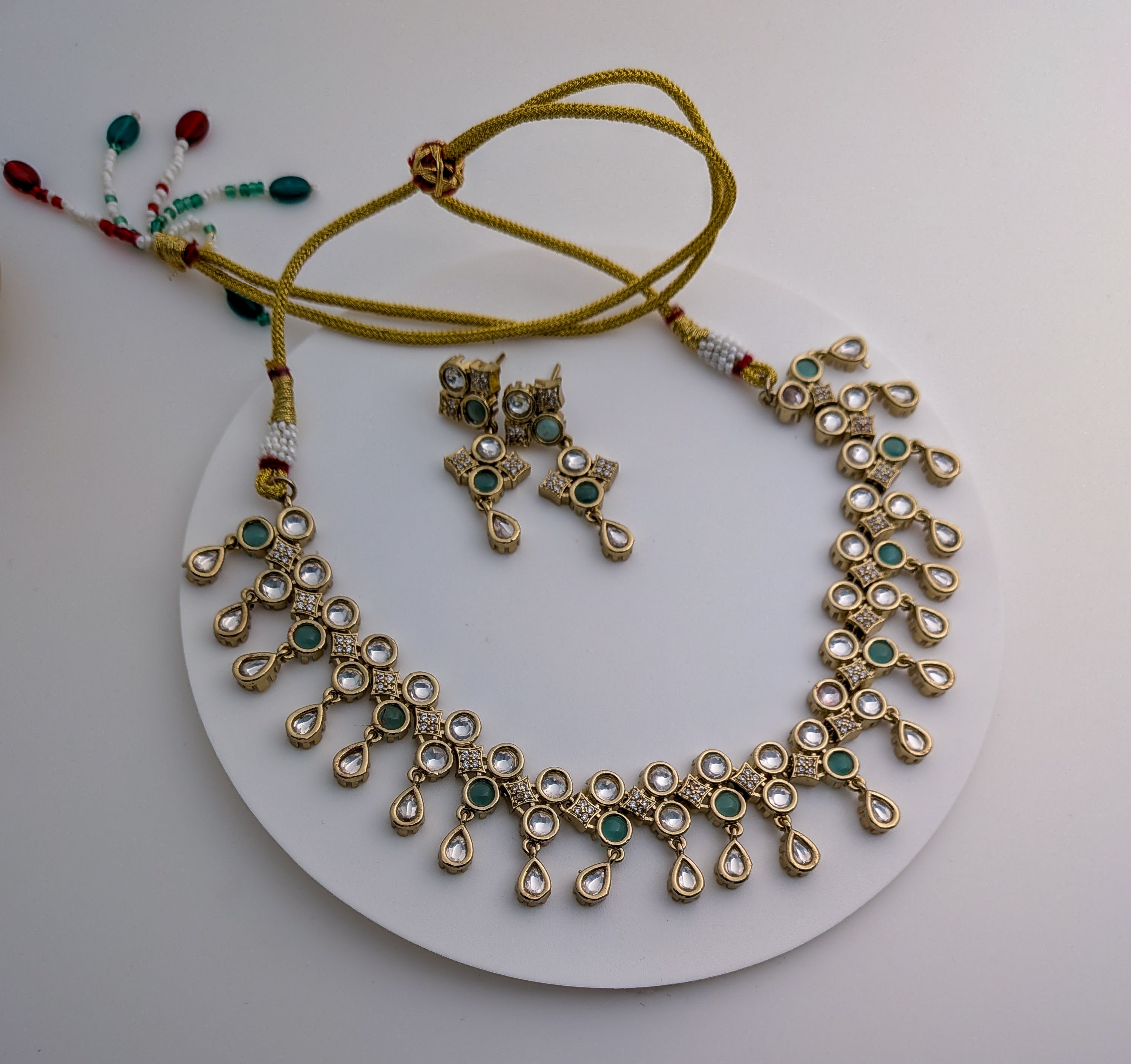 Antique Kundan Necklace with pastel  Green Stone Detailing & Earrings