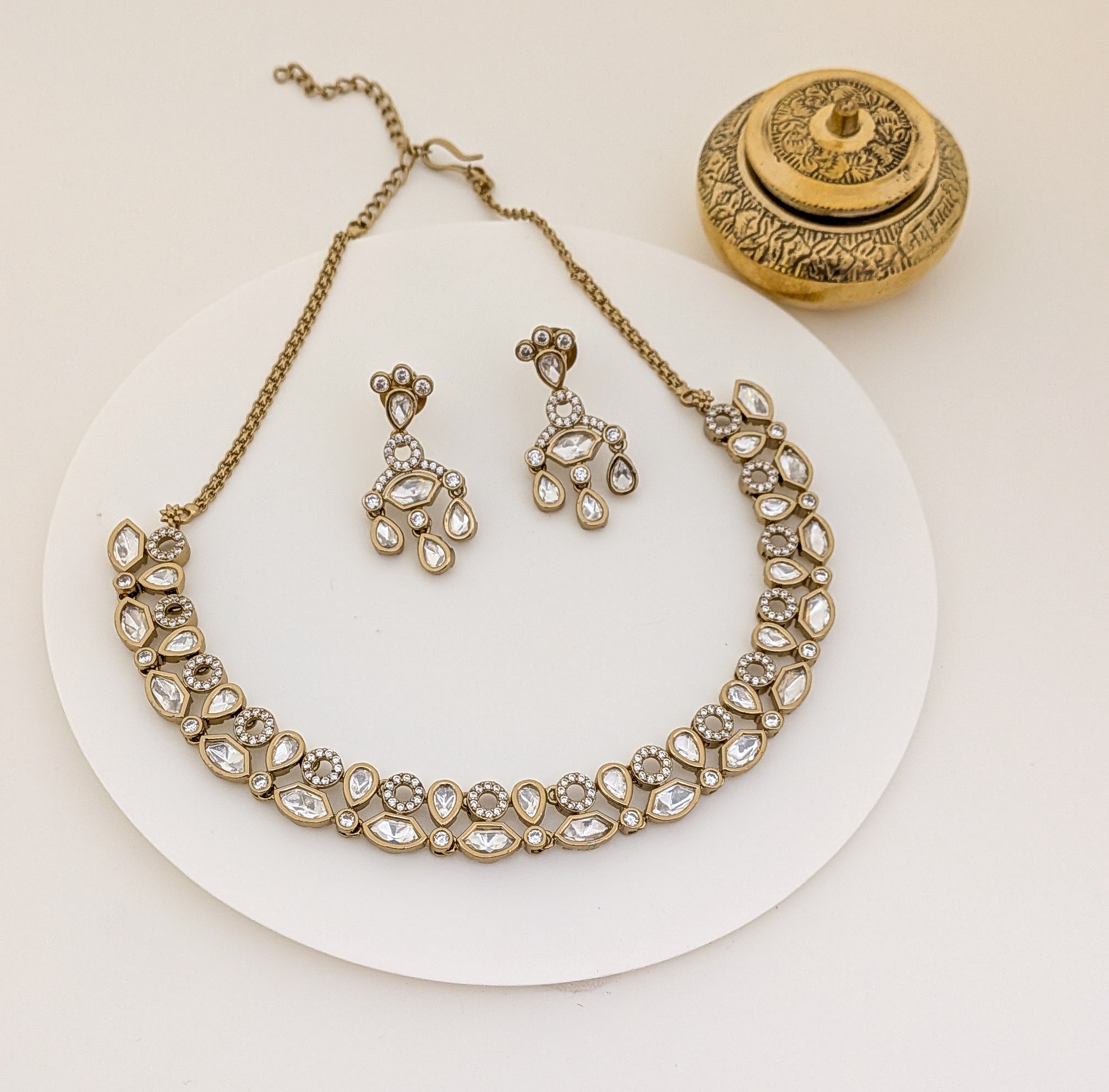Elegant Kundan Necklace & Earring Set –Victorian Polish