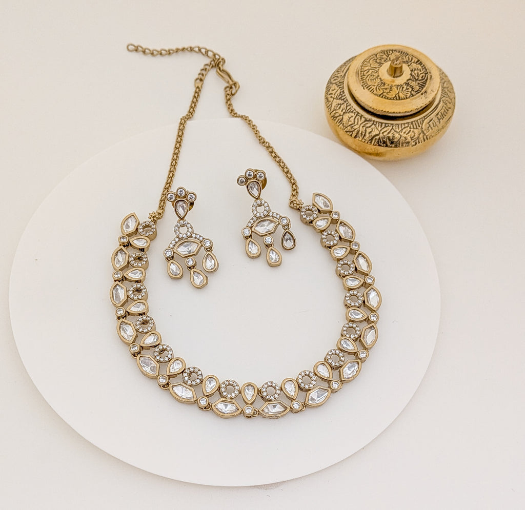 Elegant Kundan Necklace & Earring Set –Victorian Polish