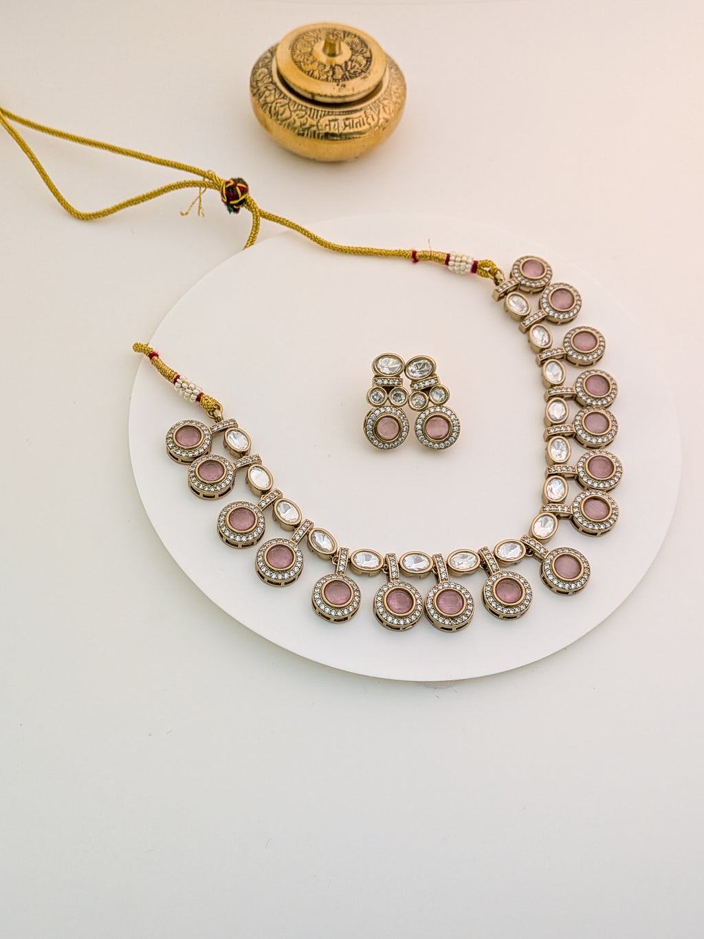 Pink Stone Kundan Necklace Set with Earrings