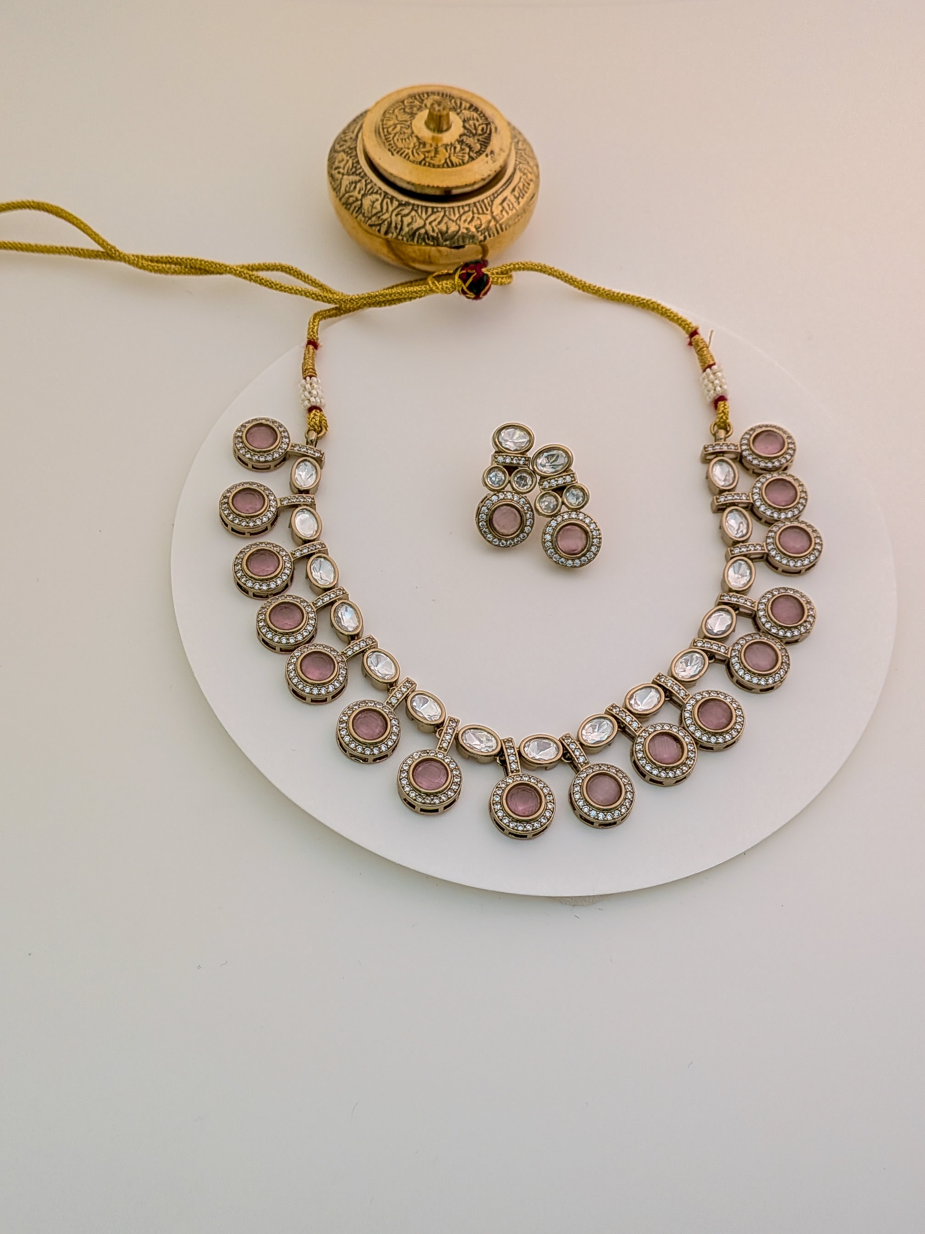 Pink Stone Kundan Necklace Set with Earrings