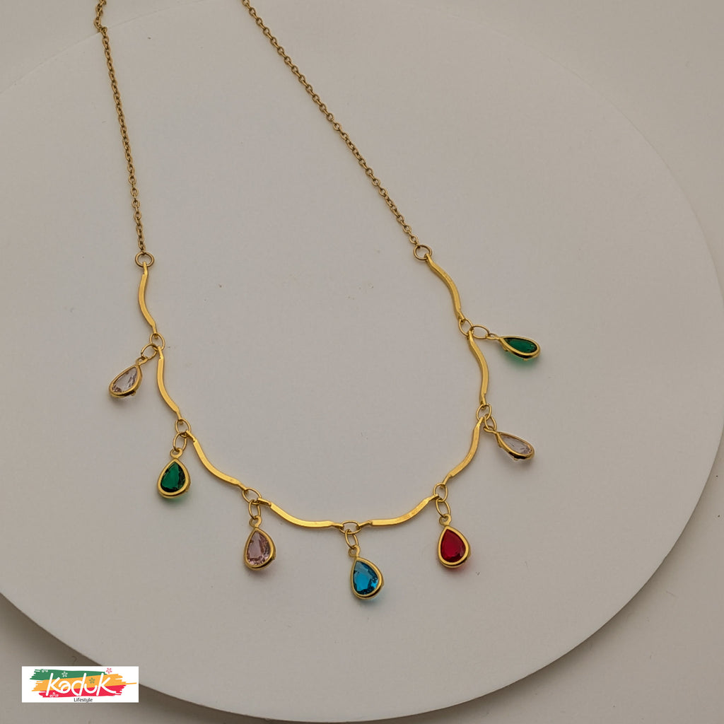 Gold-Plated Multicolor Teardrop Charm Necklace