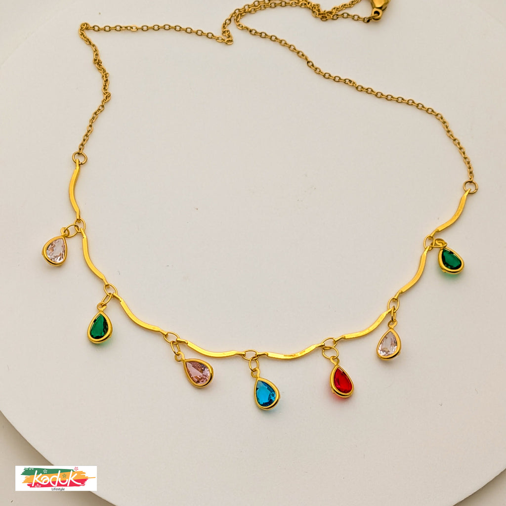 Gold-Plated Multicolor Teardrop Charm Necklace
