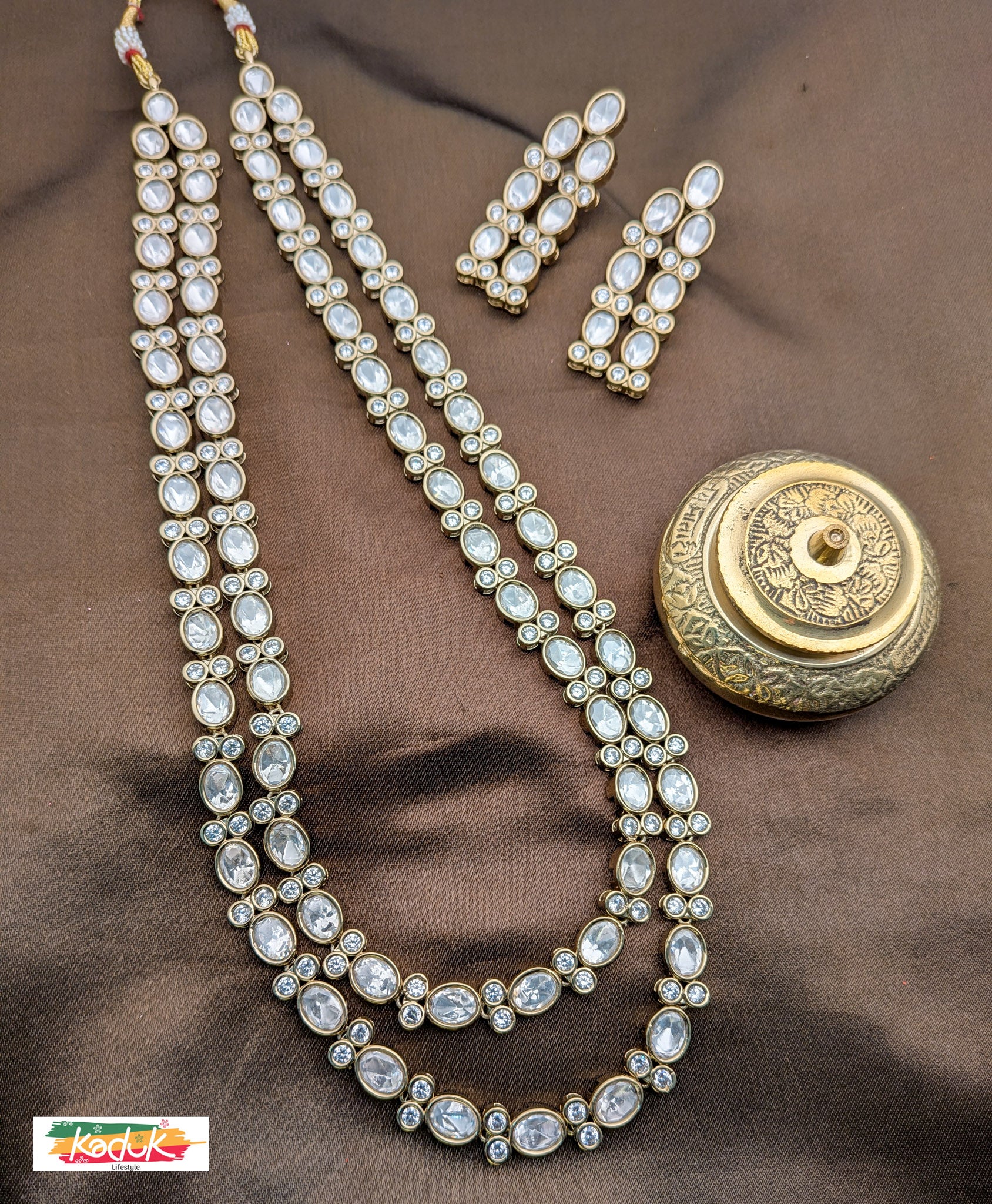 Classic White Kundan Necklace & Earrings – Double Layer Elegance