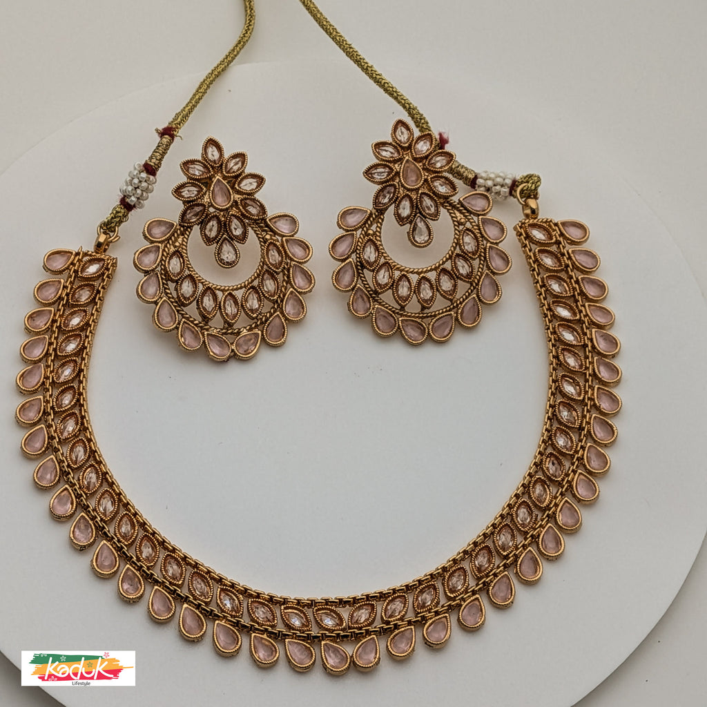 Reversible Gold-Plated AD Necklace Set with Matching Earrings