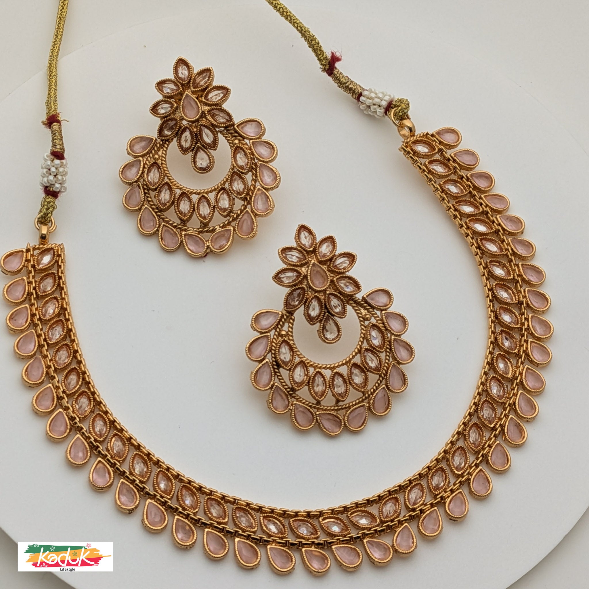 Reversible Gold-Plated AD Necklace Set with Matching Earrings