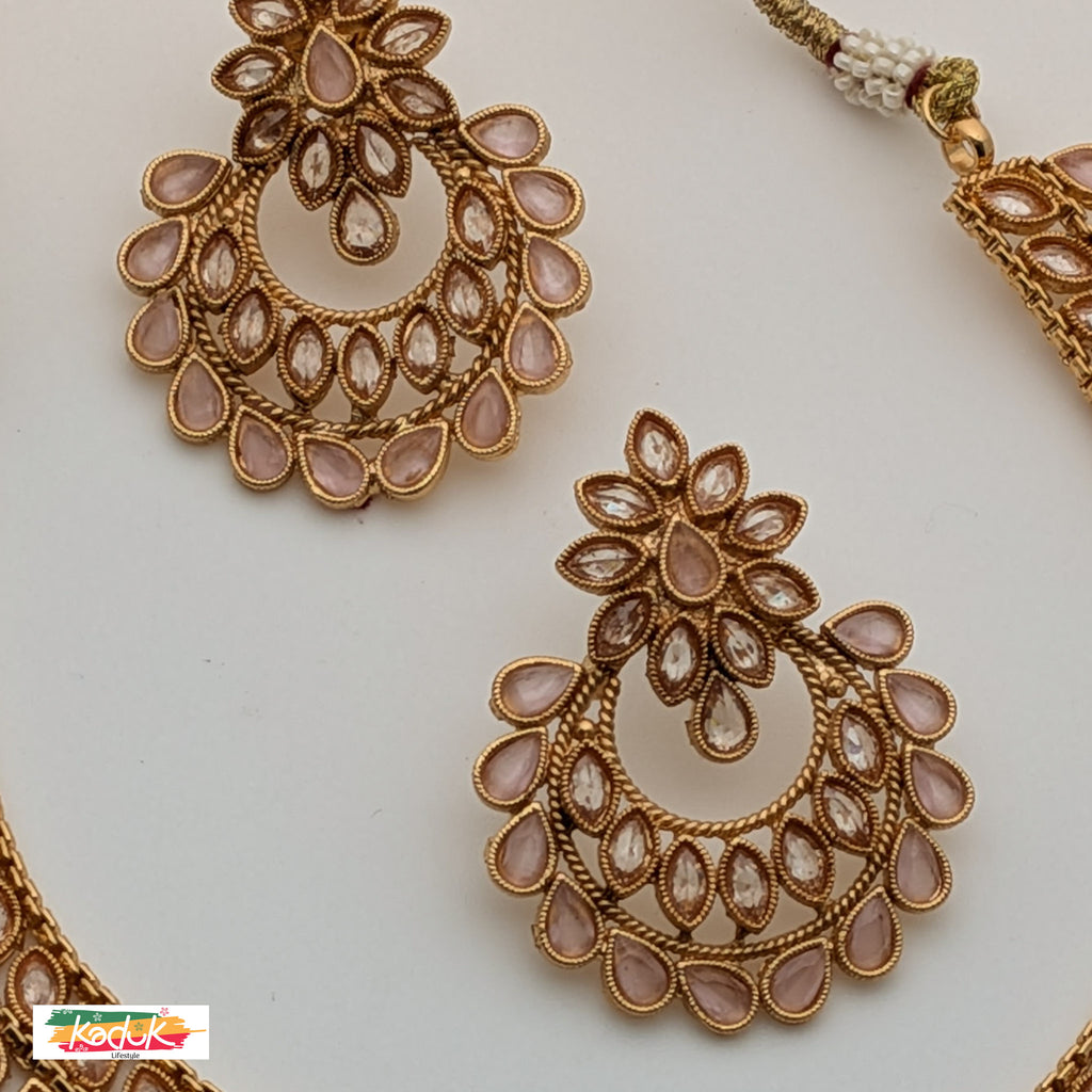 Reversible Gold-Plated AD Necklace Set with Matching Earrings