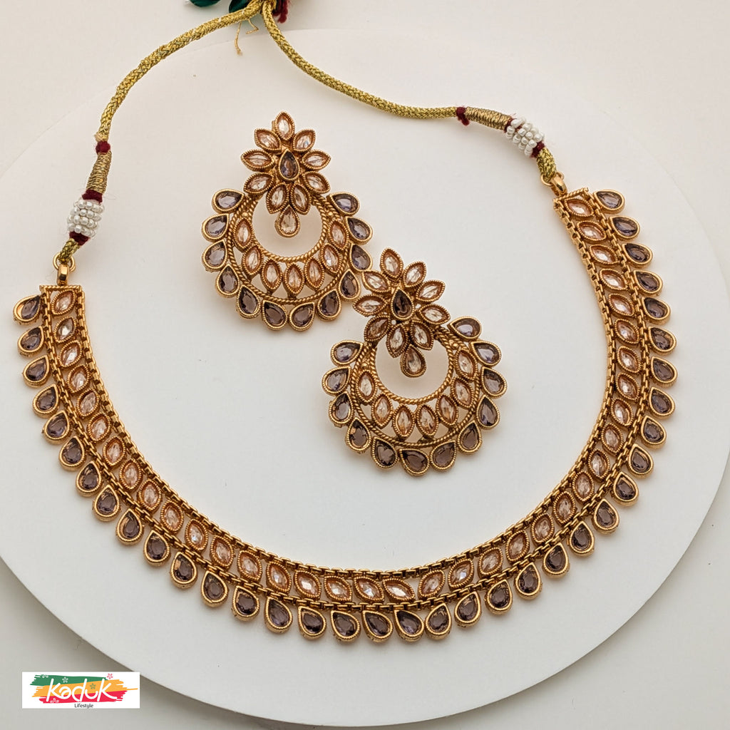 Gold-Plated AD Necklace Set with Matching Earrings