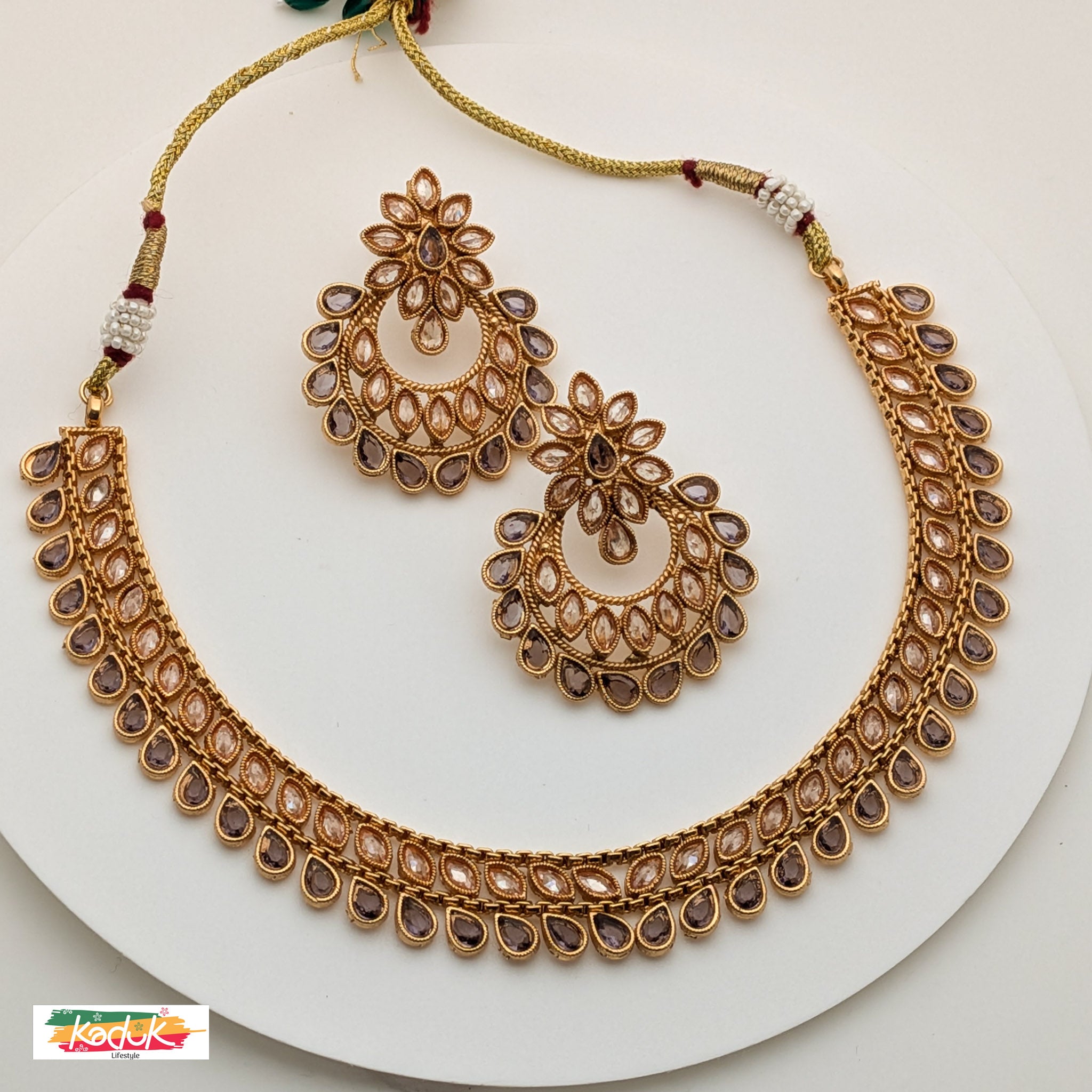 Gold-Plated AD Necklace Set with Matching Earrings