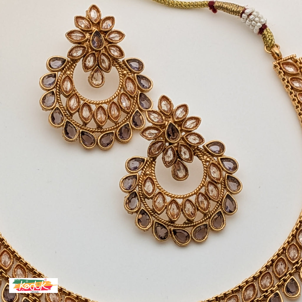Gold-Plated AD Necklace Set with Matching Earrings