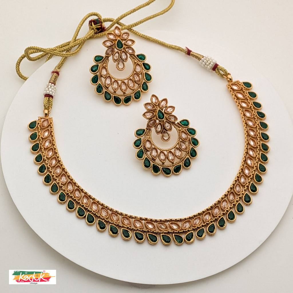 Gold-Plated AD Necklace Set with Matching Earrings