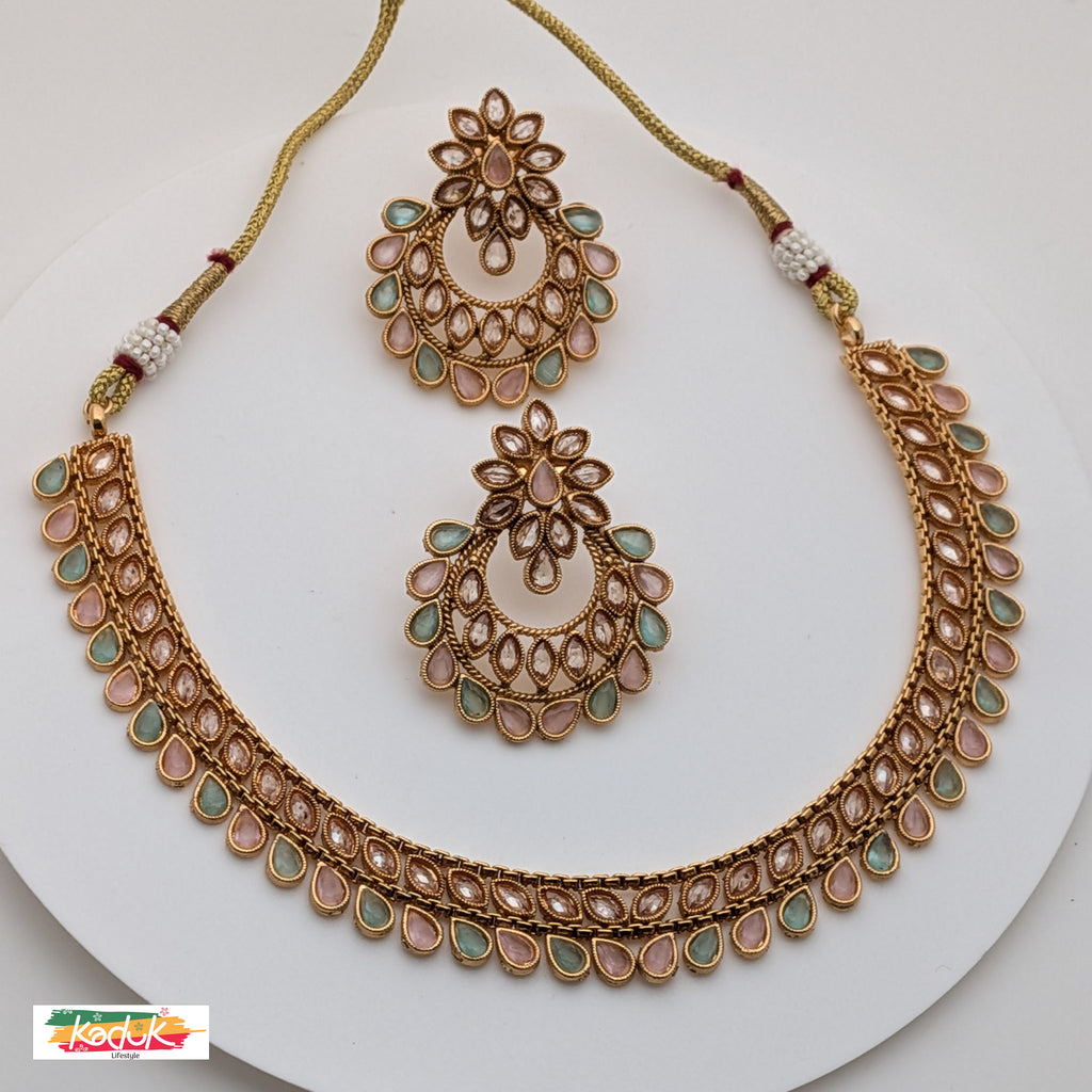 Gold-Plated AD Necklace Set with Matching Earrings