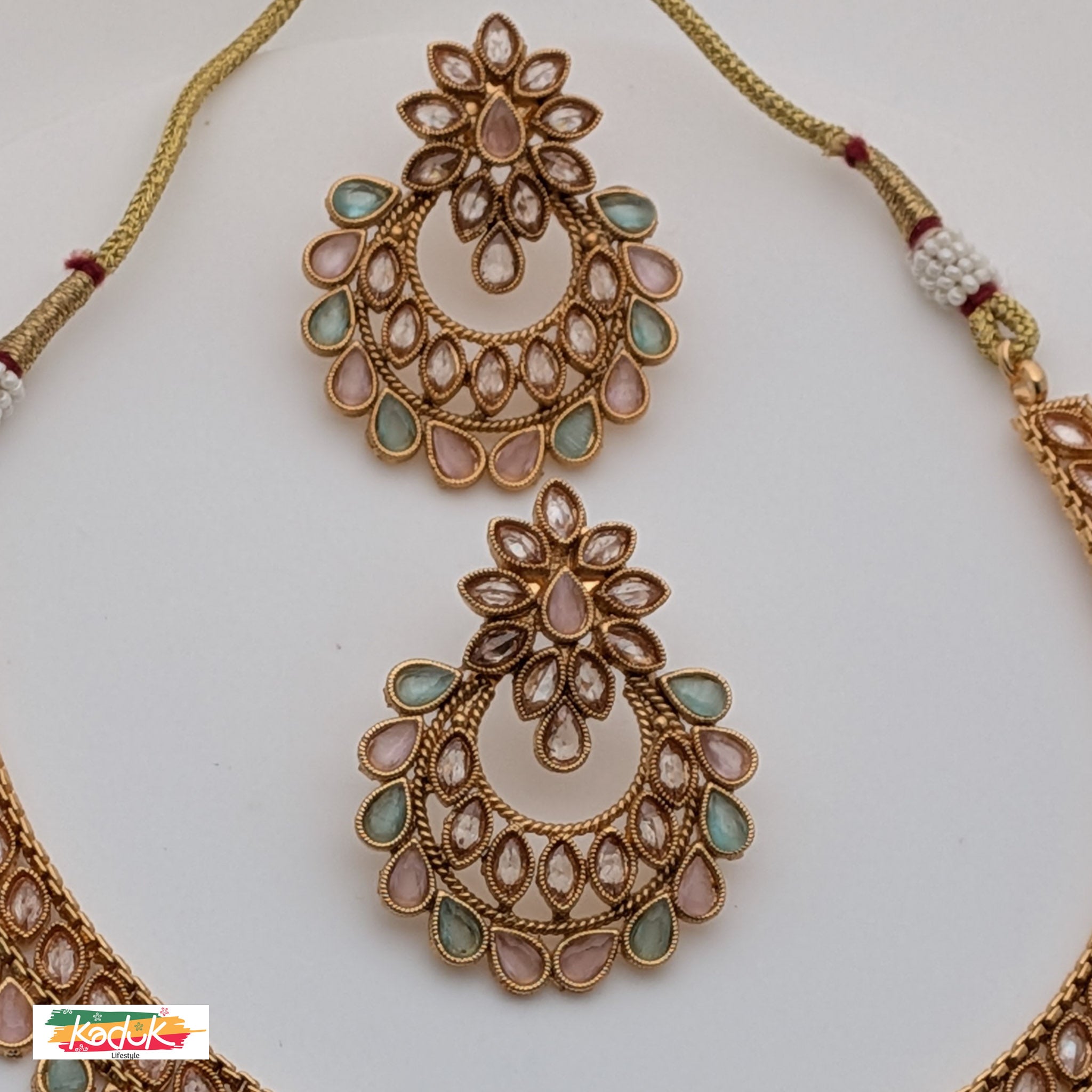 Gold-Plated AD Necklace Set with Matching Earrings