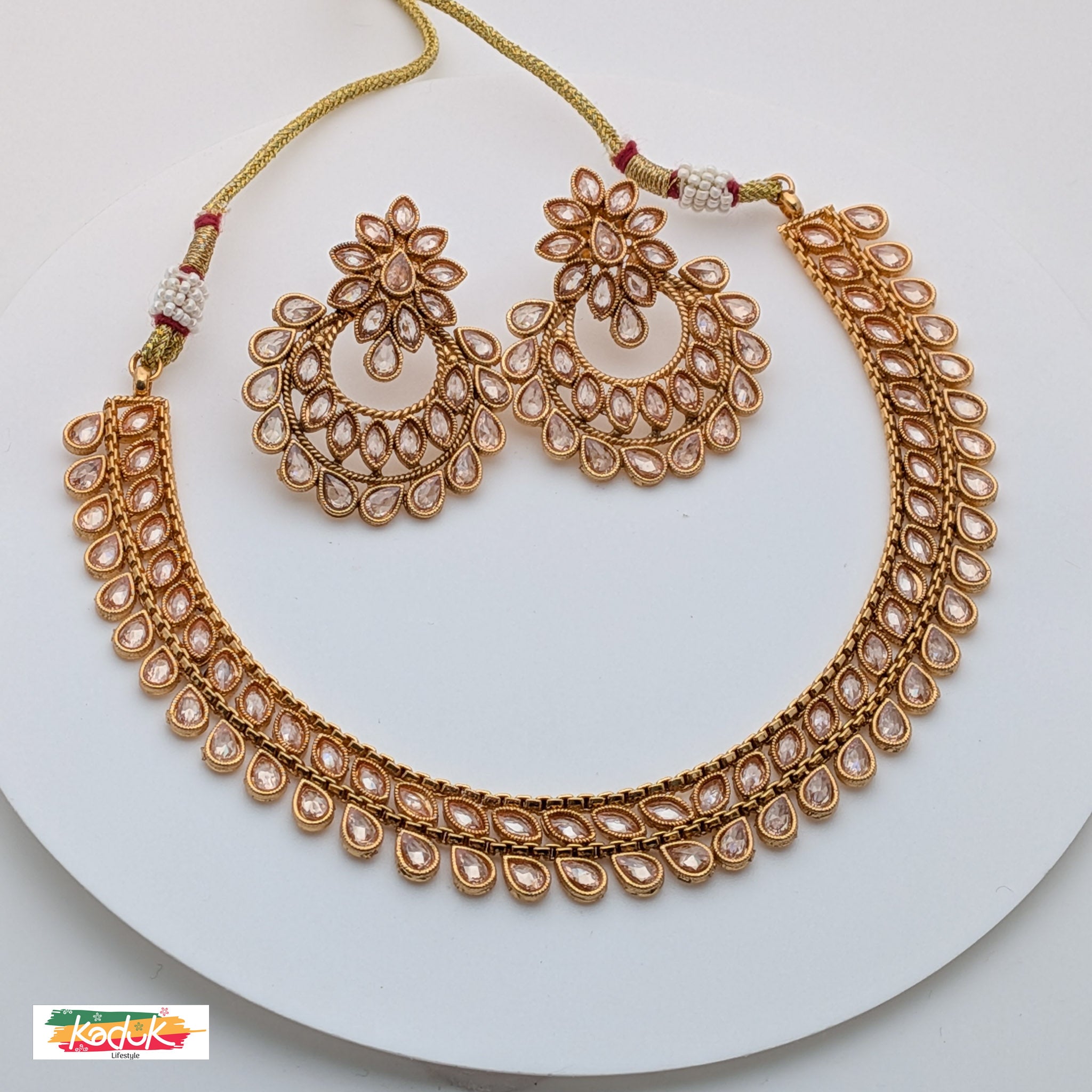 Gold-Plated AD Necklace Set with Matching Earrings