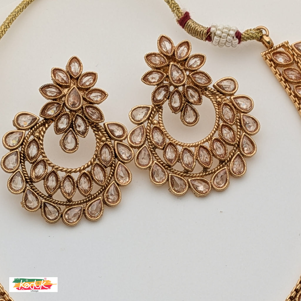 Gold-Plated AD Necklace Set with Matching Earrings