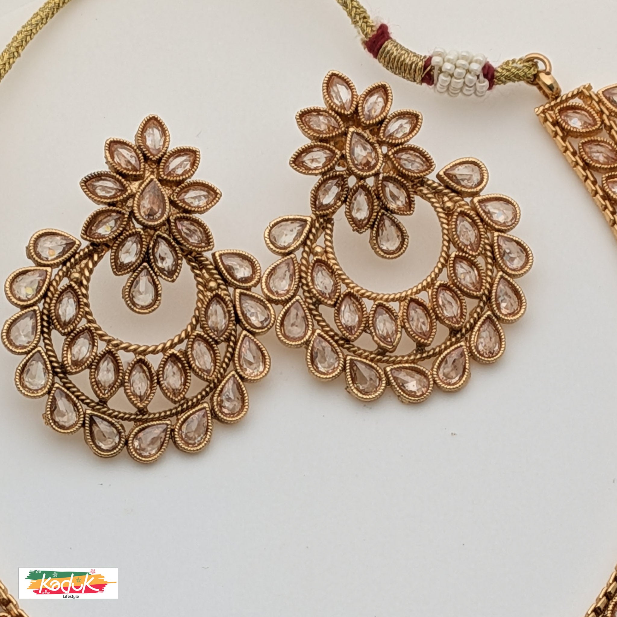 Gold-Plated AD Necklace Set with Matching Earrings