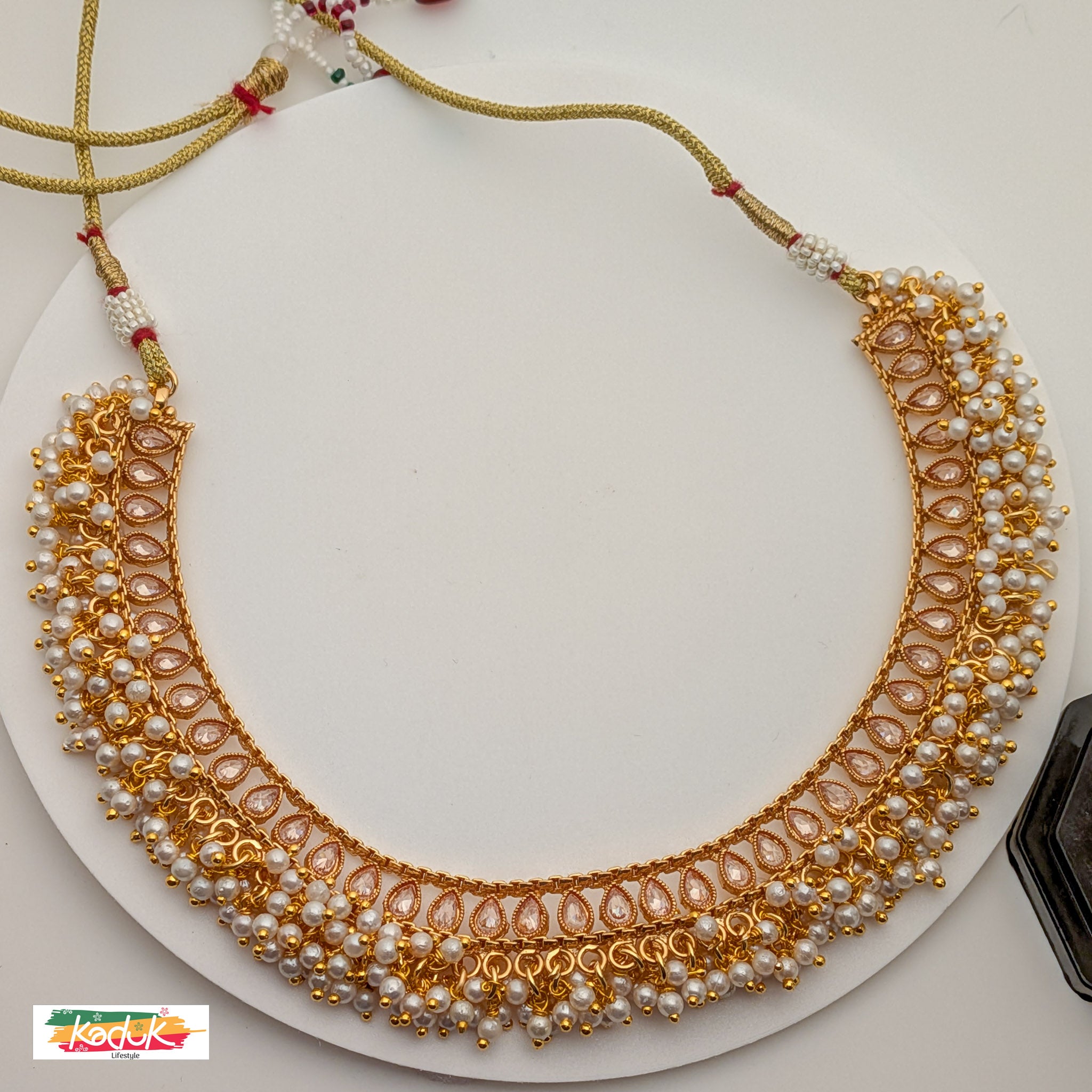 Gold-Plated Pearl Choker Necklace Set with Jhumka Earrings