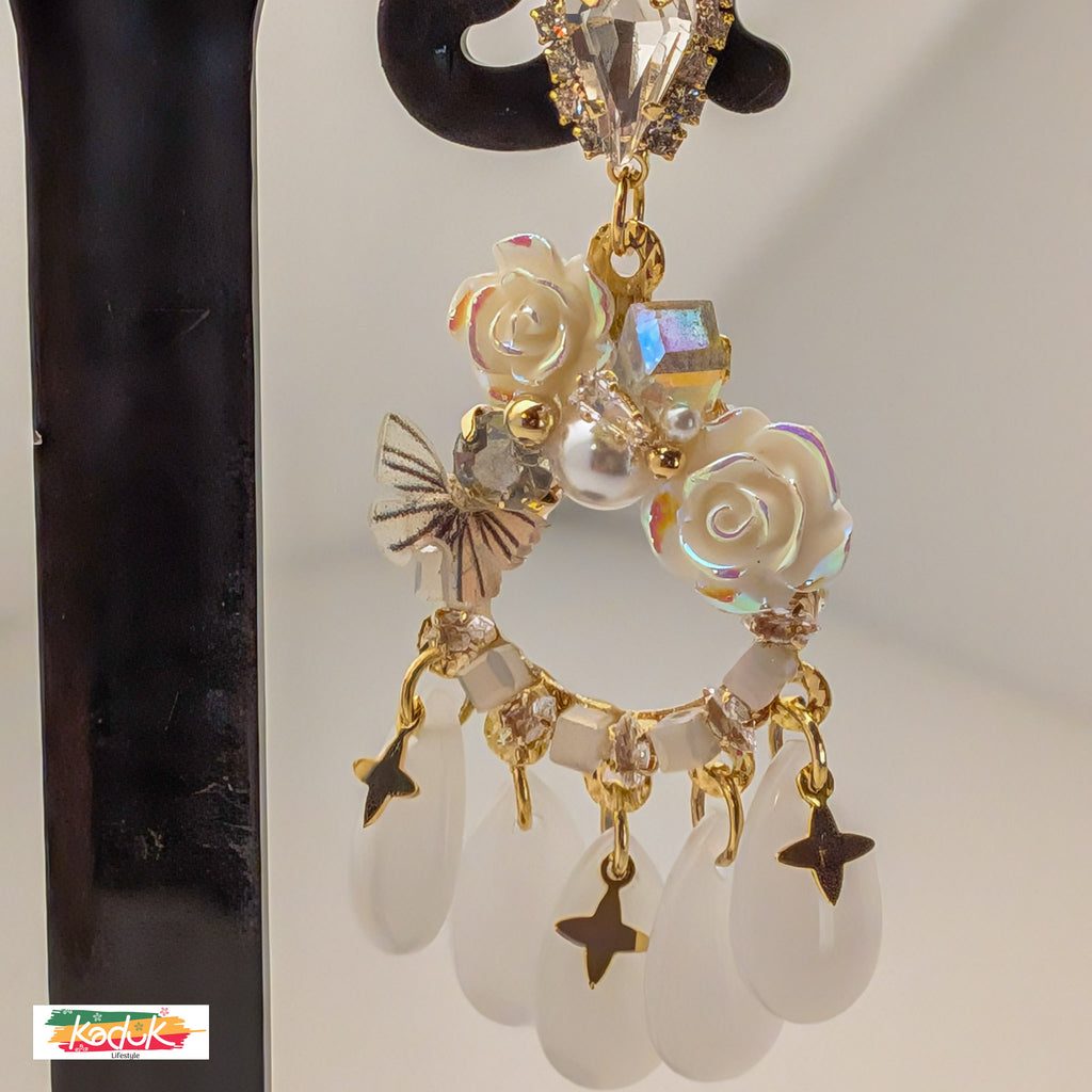 Gold-Plated Floral Hoop Earrings with Crystals, Butterflies & Star Charms