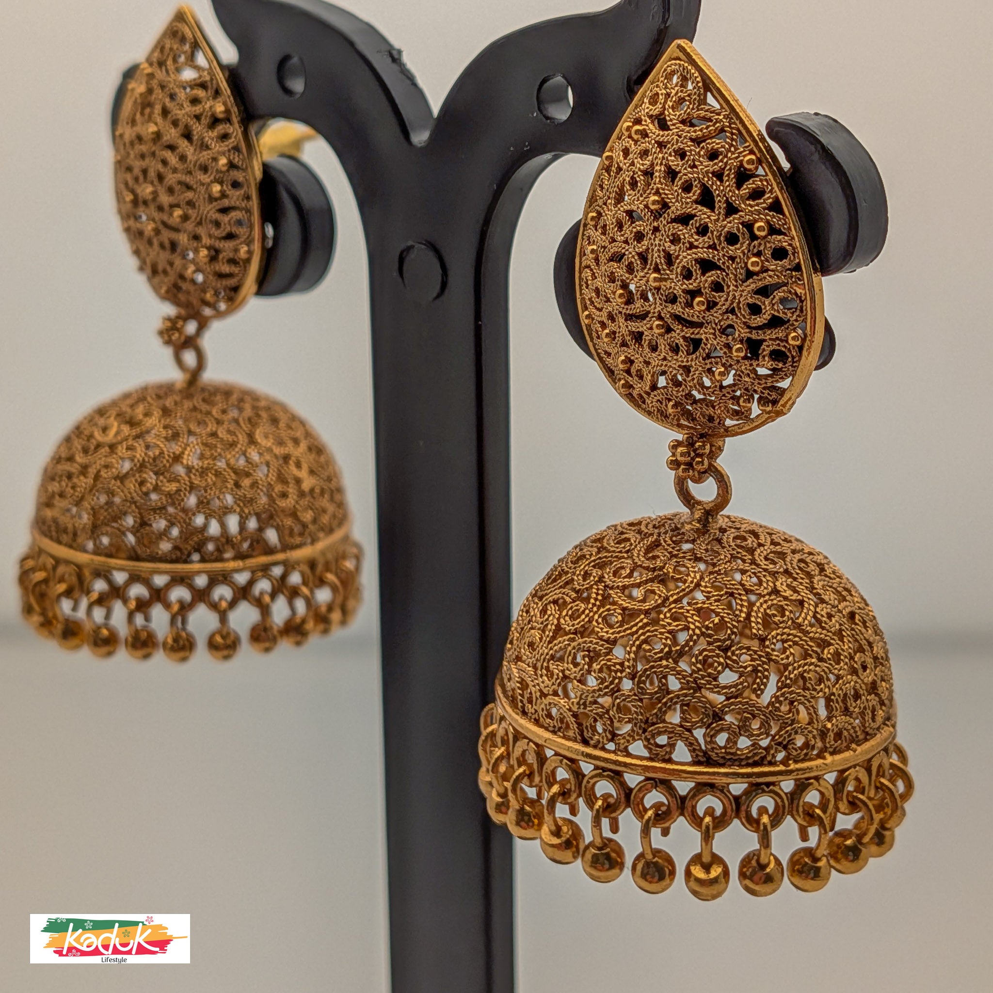Antique Gold Filigree Dome Jhumka Earrings – Traditional Ethnic Jewellery