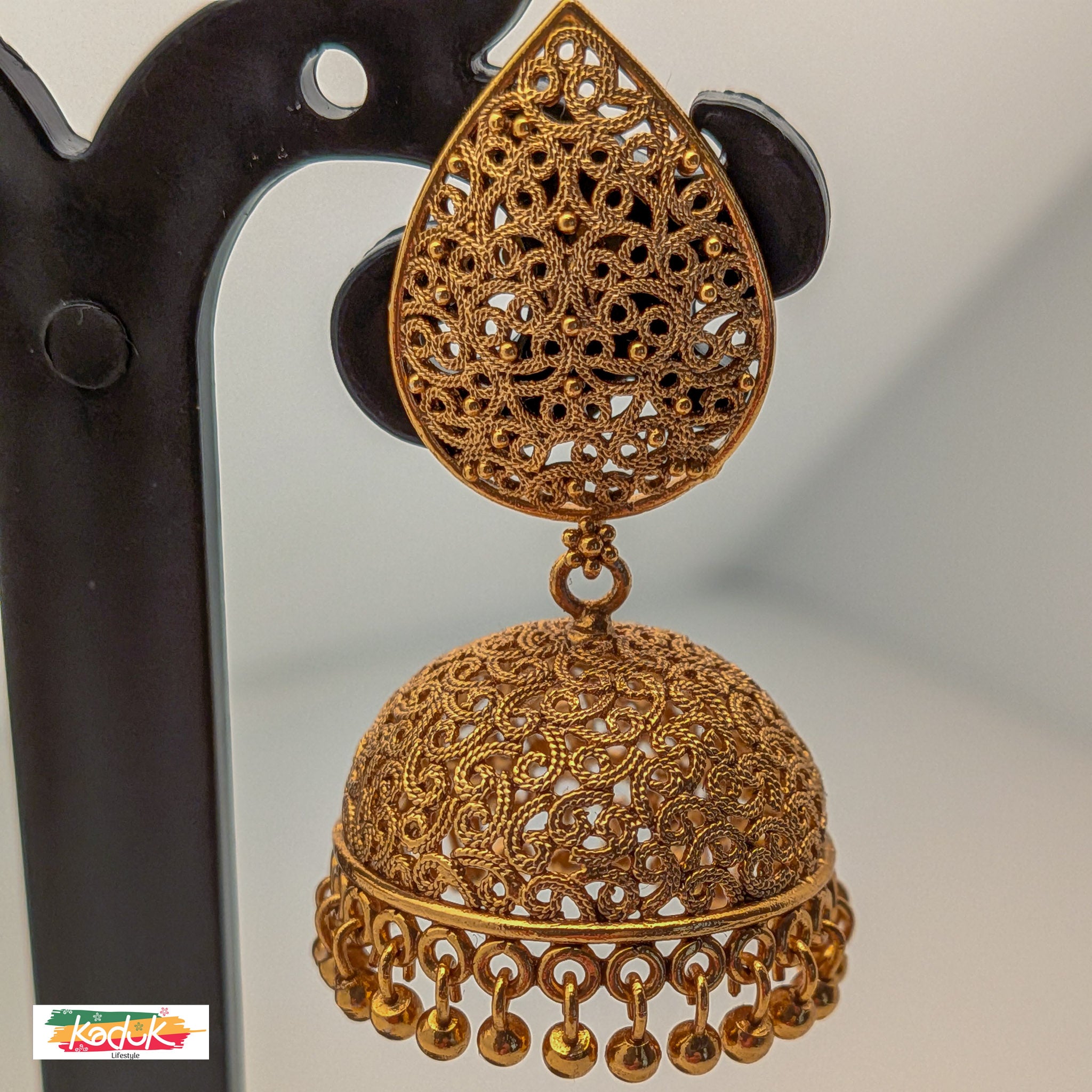 Antique Gold Filigree Dome Jhumka Earrings – Traditional Ethnic Jewellery