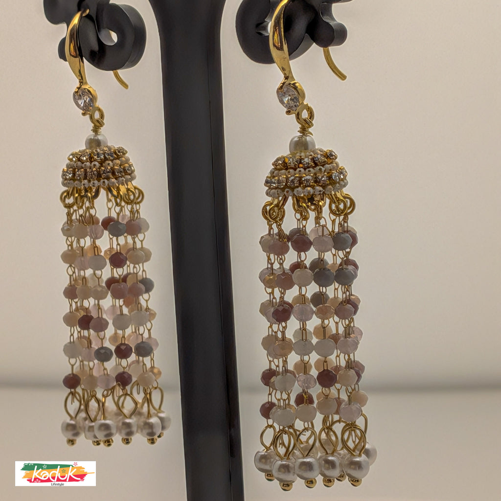 Antique Gold Beaded Tassel Earrings with Pearls