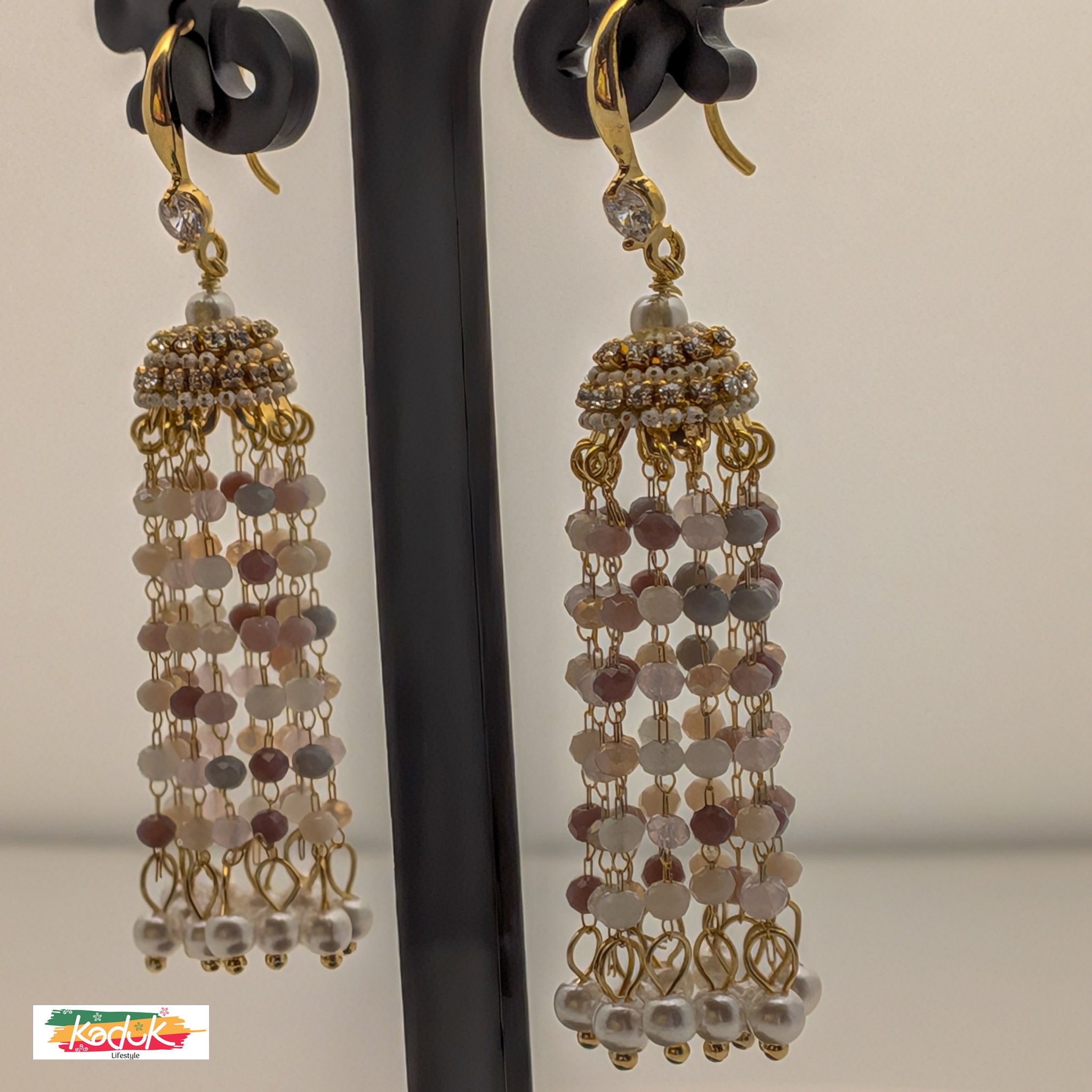 Antique Gold Beaded Tassel Earrings with Pearls