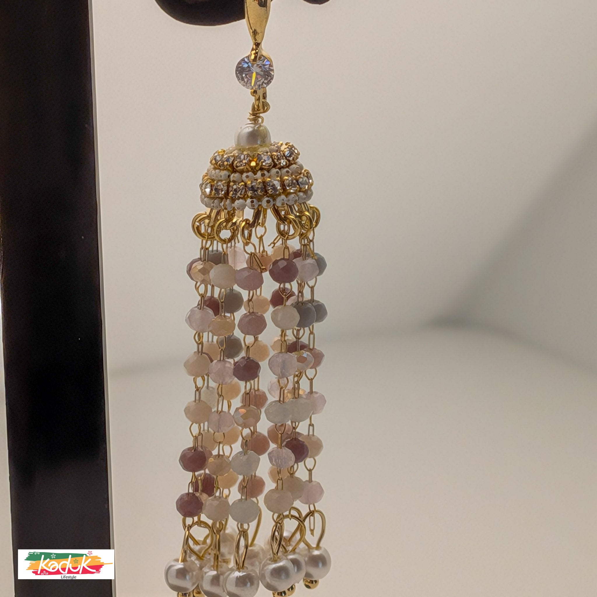 Antique Gold Beaded Tassel Earrings with Pearls