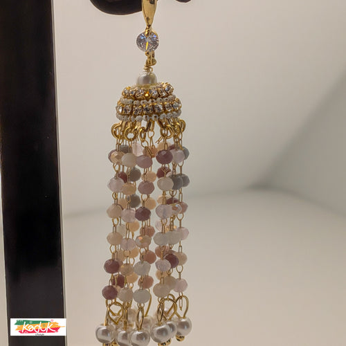Antique Gold Beaded Tassel Earrings with Pearls