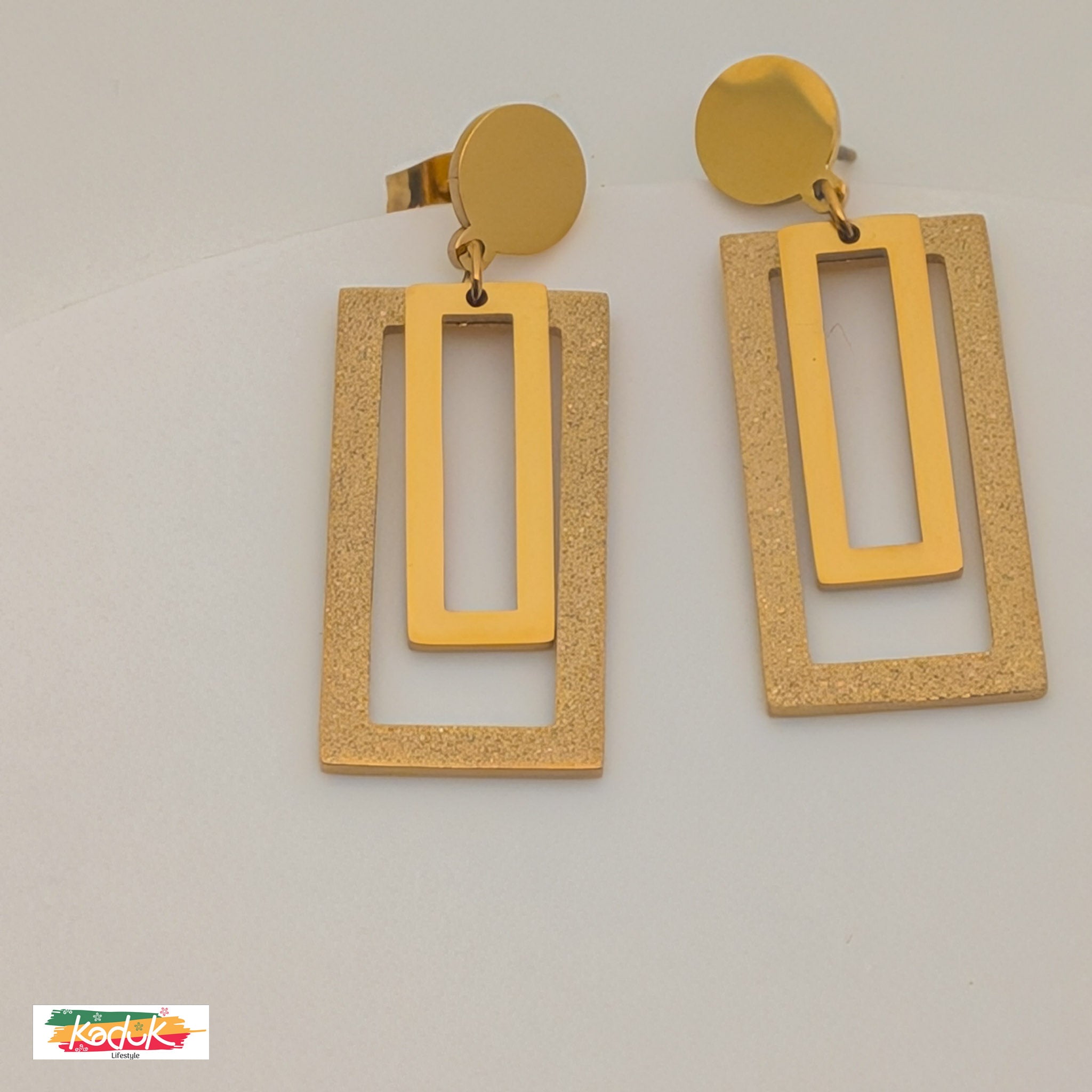 Gold Geometric Rectangle Drop Earrings