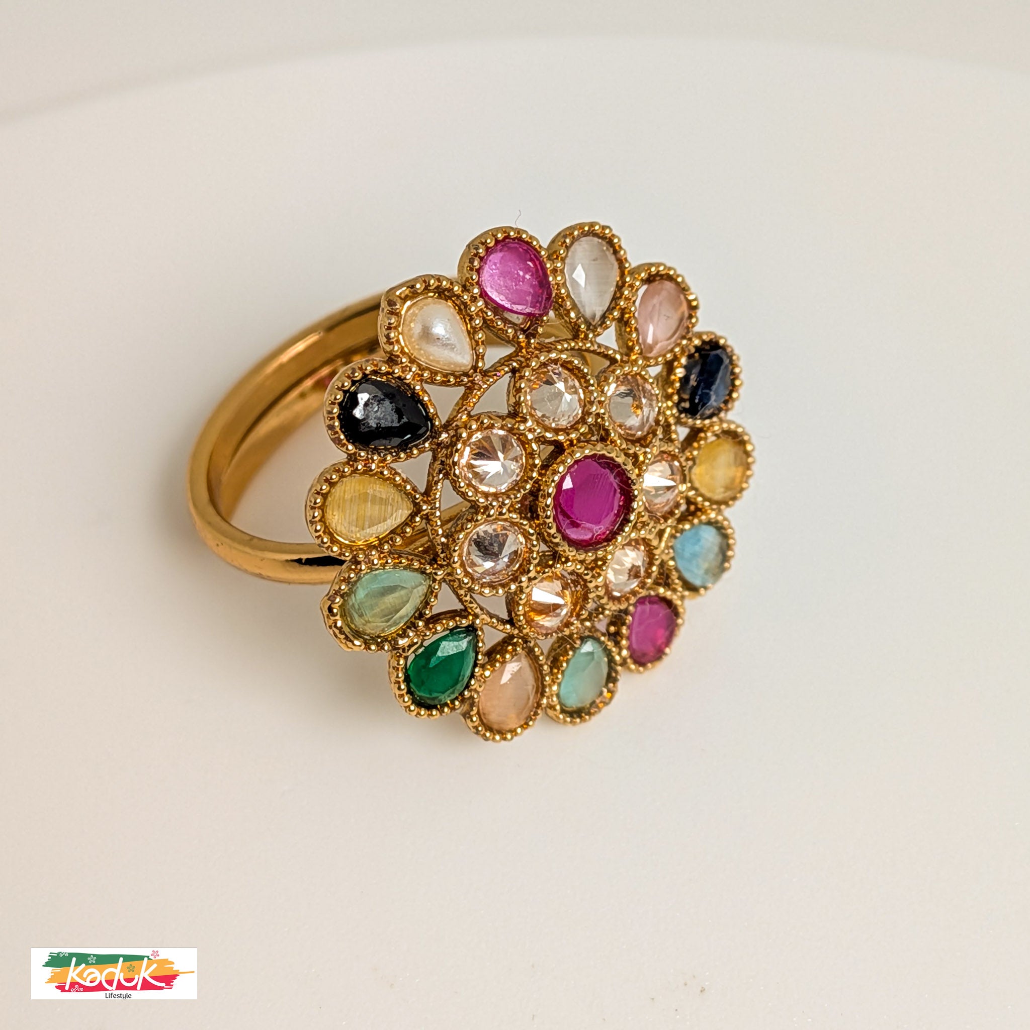 Multicolor Navratna Statement Ring