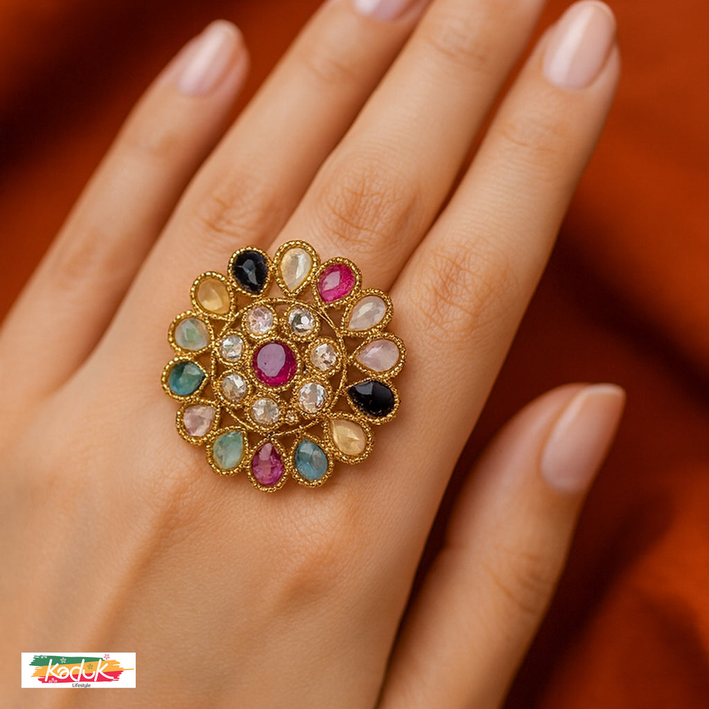 Multicolor Navratna Statement Ring