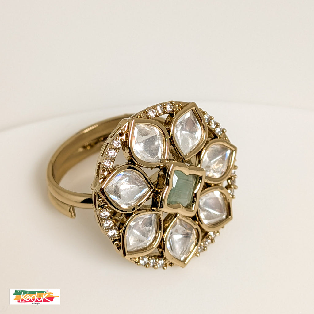 Elegant Kundan Floral Statement Ring