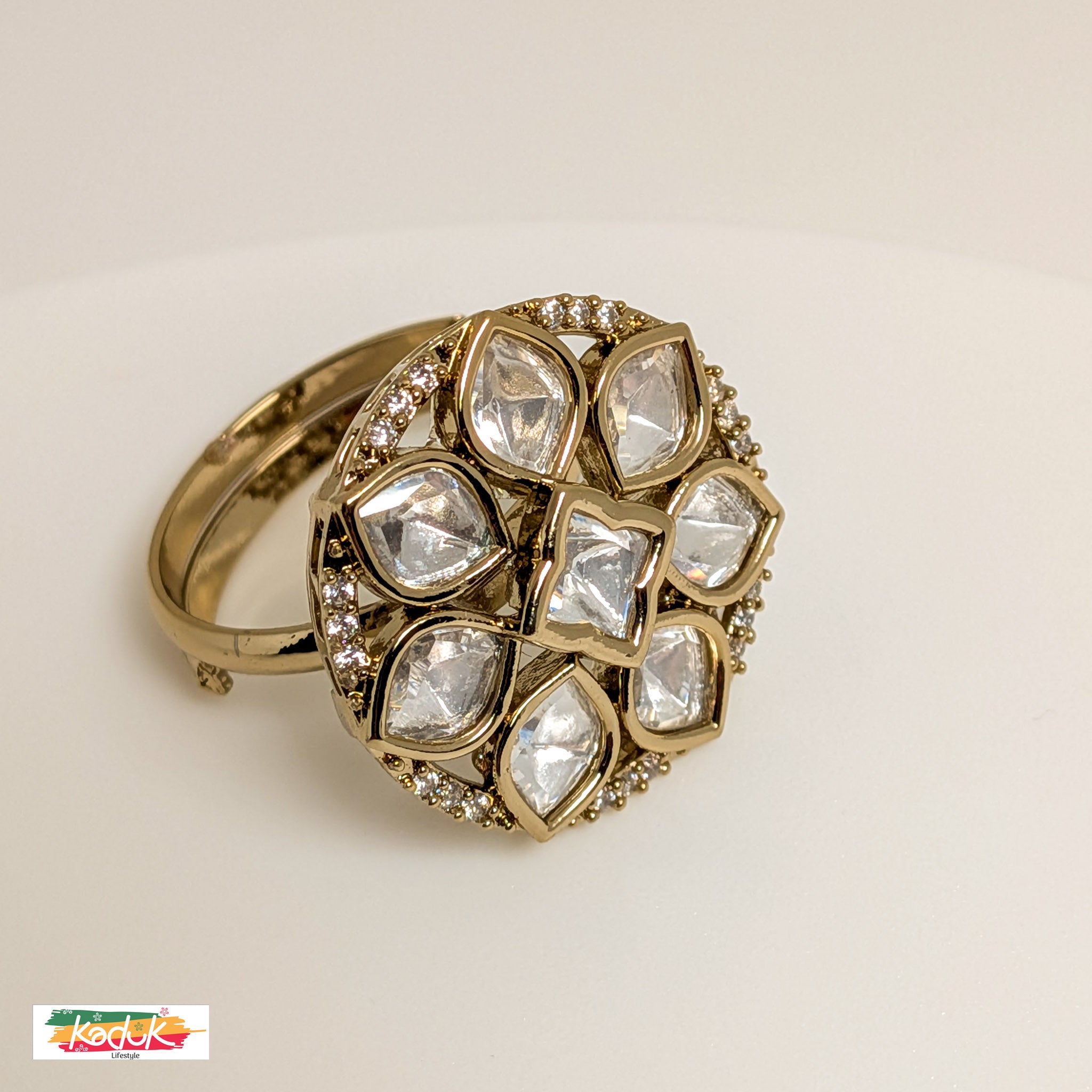 Elegant Kundan Floral Statement Ring