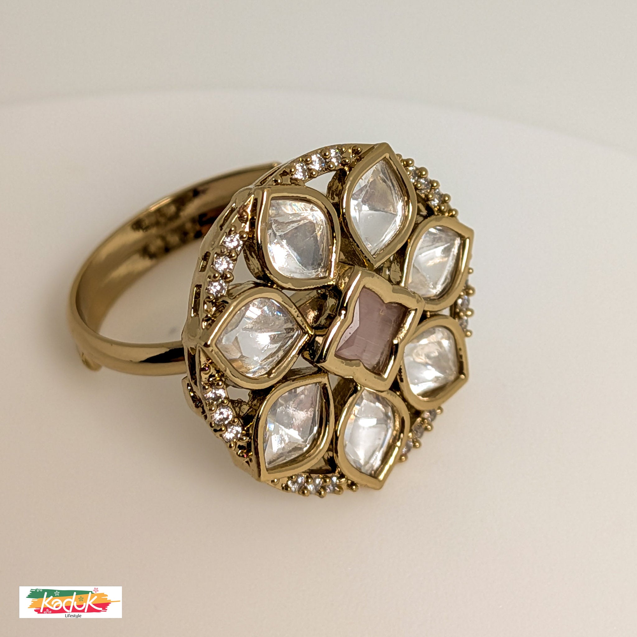 Elegant Kundan Floral Statement Ring