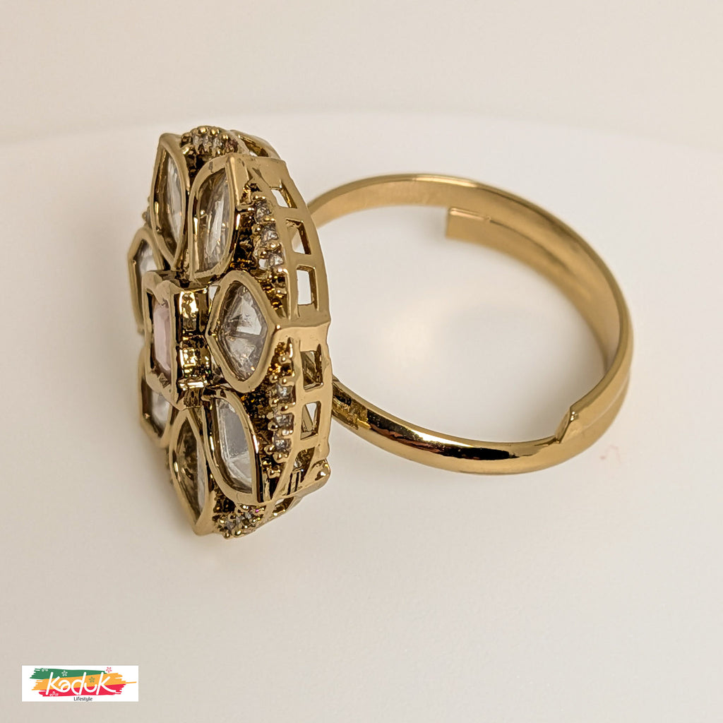 Elegant Kundan Floral Statement Ring