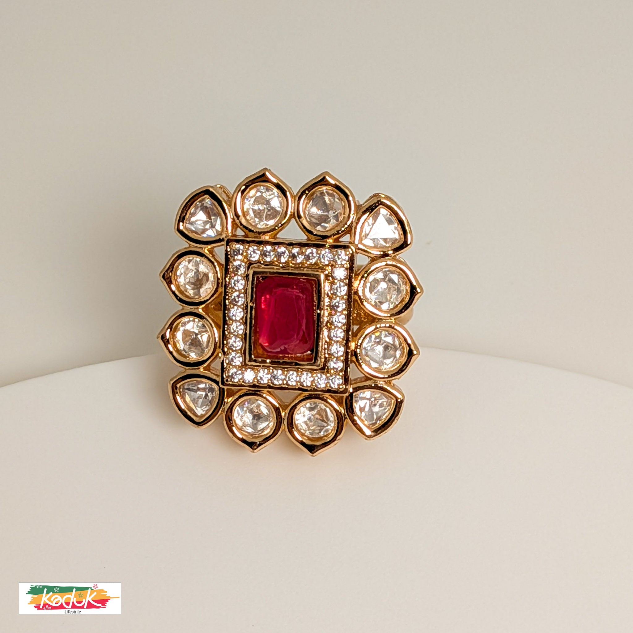 Square Kundan Floral Statement Ring