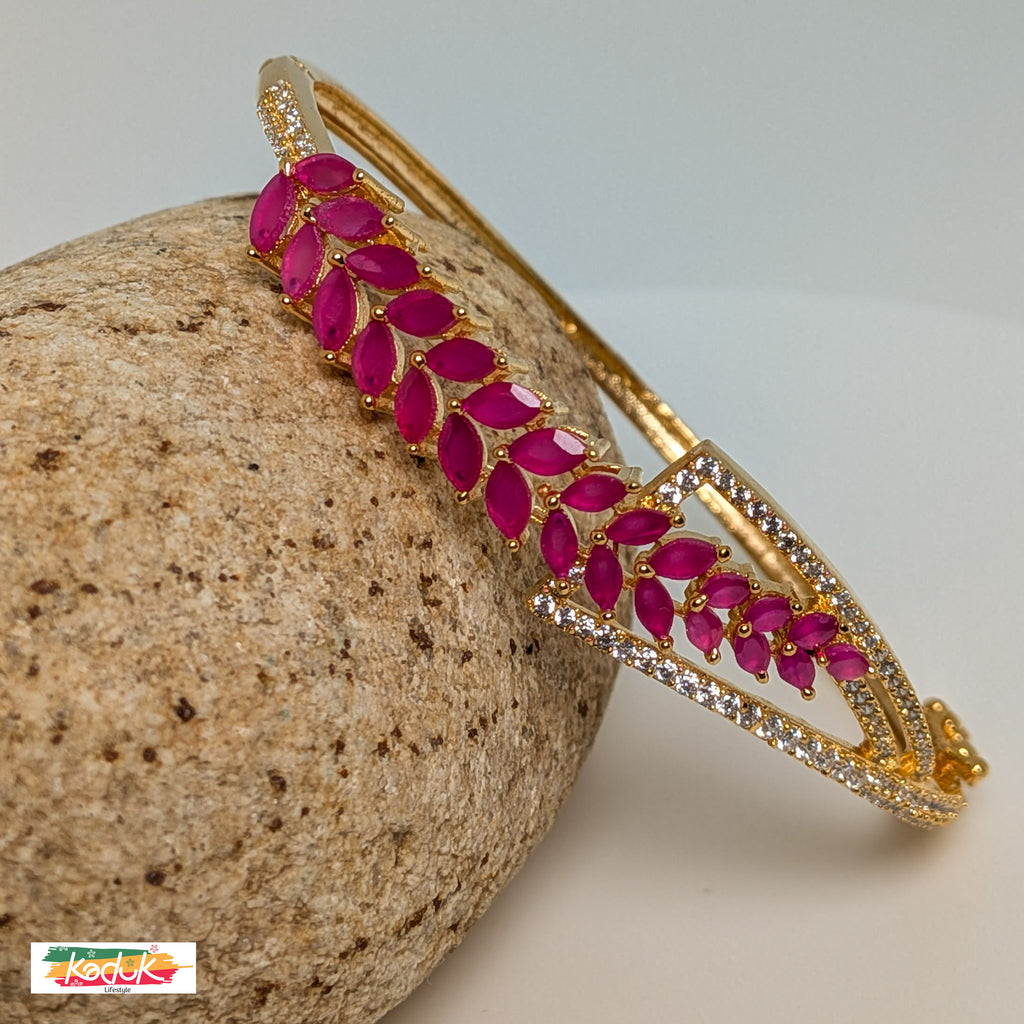 Gold-Plated Ruby Stone Bracelet with CZ Accents