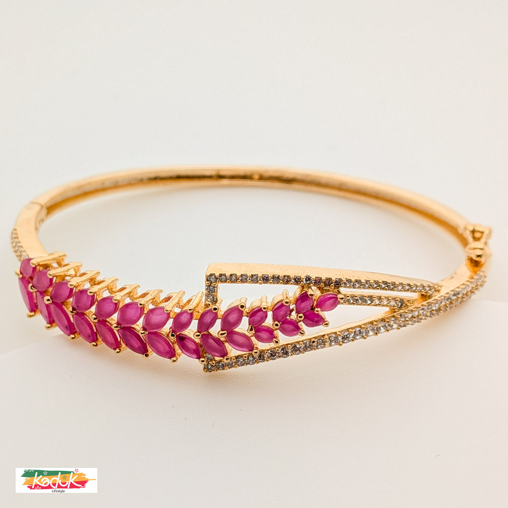 Gold-Plated Ruby Stone Bracelet with CZ Accents