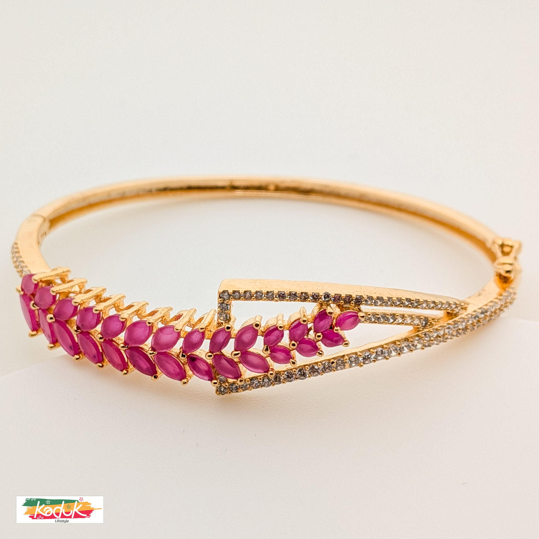 Gold-Plated Ruby Stone Bracelet with CZ Accents