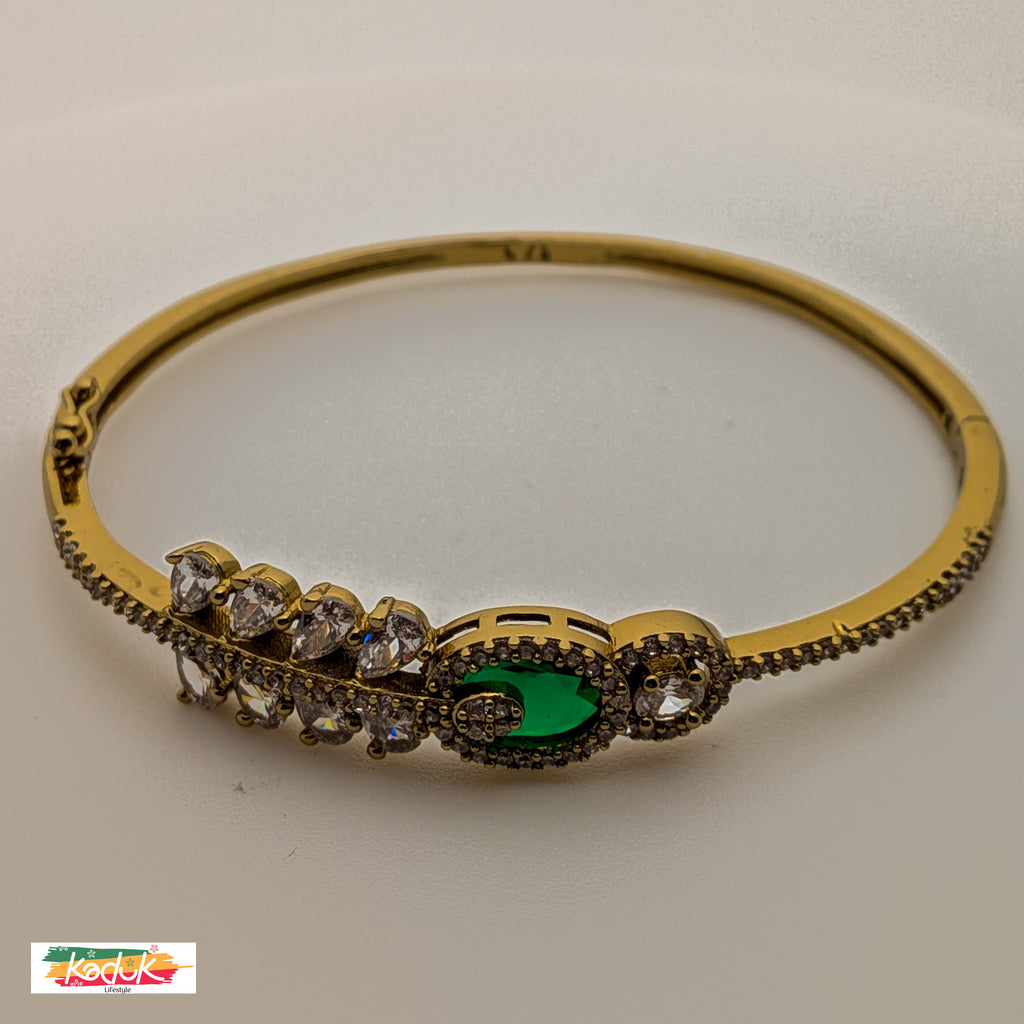 Gold-Plated Green Stone Bracelet with CZ Crystals