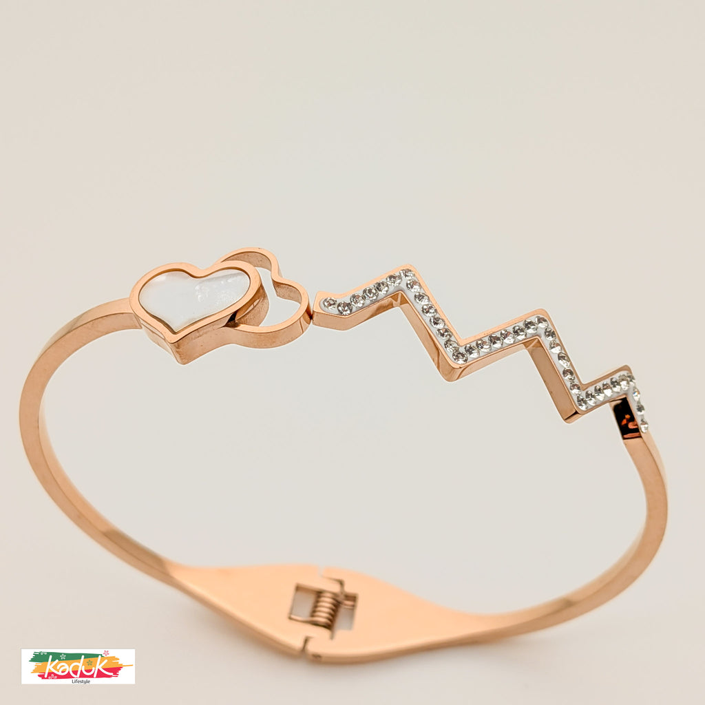 Rose Gold-Plated Heartbeat Bracelet with Double Heart Design & CZ Crystals
