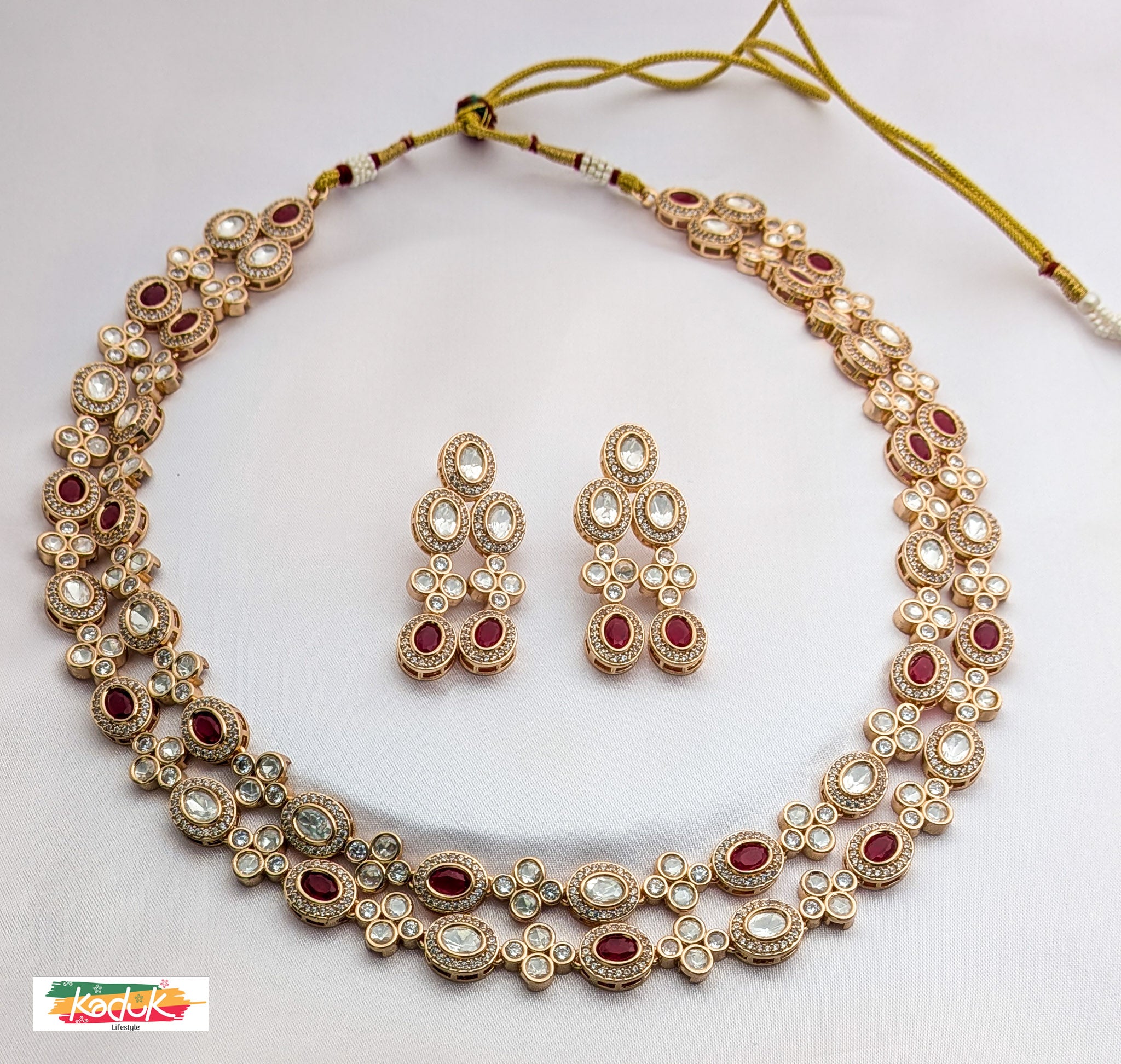Long Layered Kundan Ruby  Necklace & Earrings