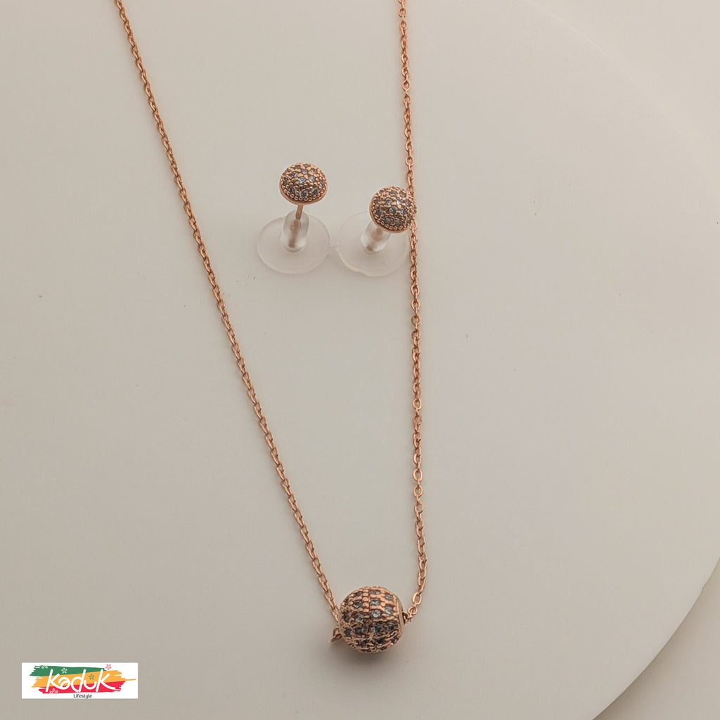 Rose Gold Necklace & Earrings Set – Minimalist Daily Wear Jewelry for Women