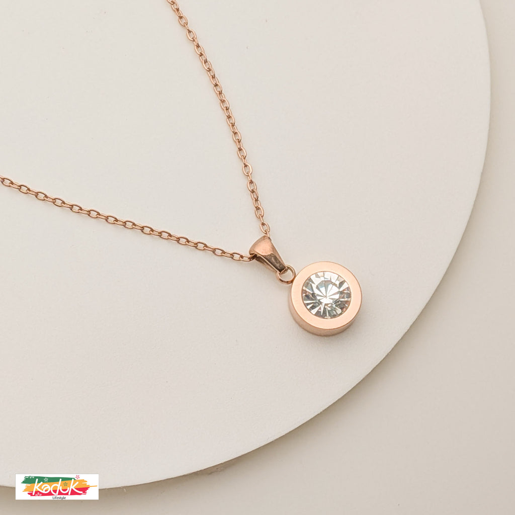 Rose Gold Crystal Necklace & Earrings Set – Minimalist Elegant Jewelry for Women