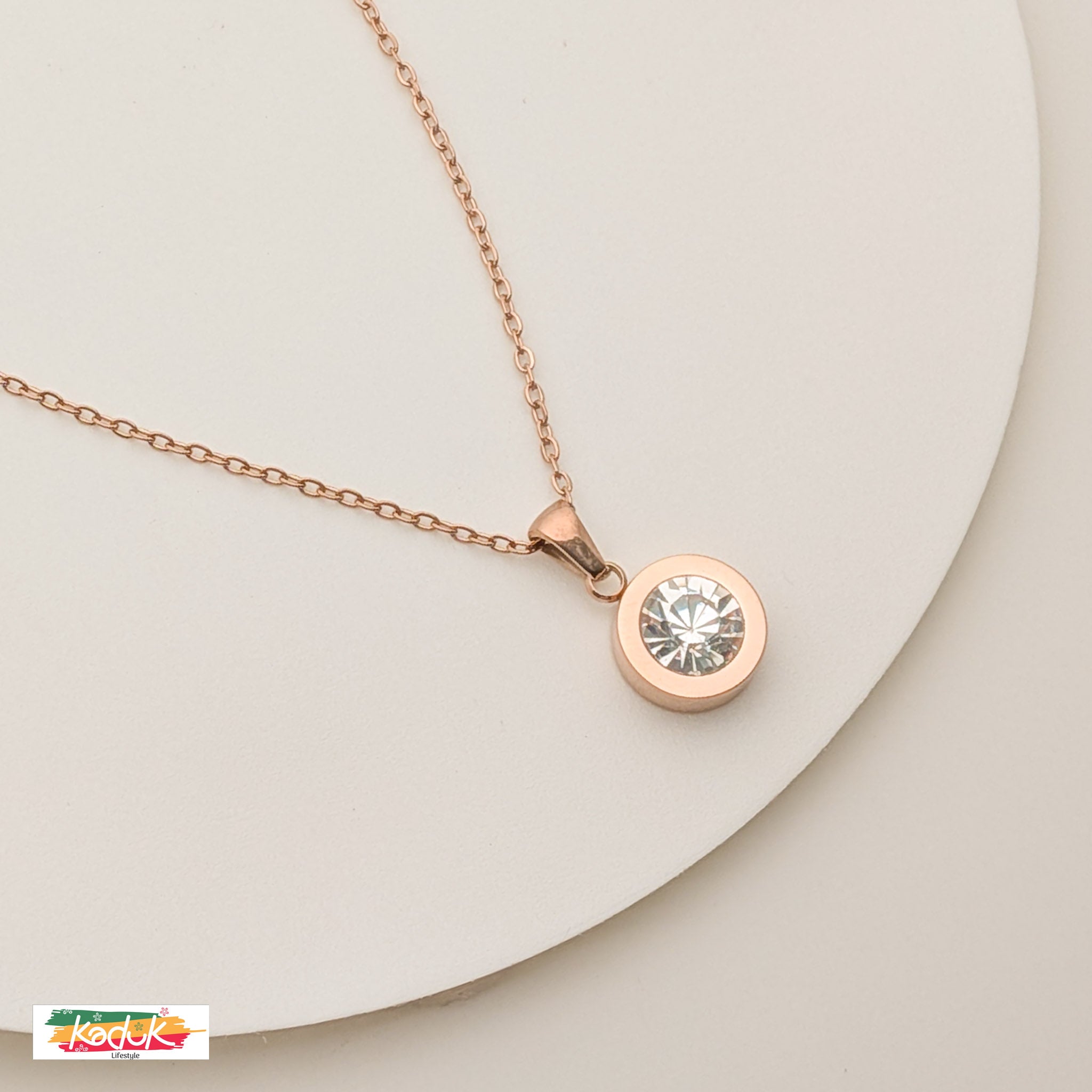 Rose Gold Crystal Necklace & Earrings Set – Minimalist Elegant Jewelry for Women